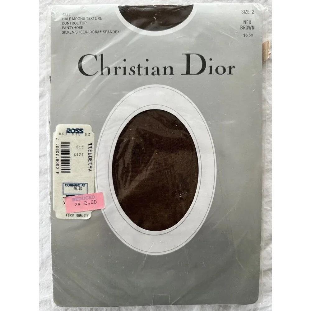 Christian Dior 4337‎ Half Moon Control Top Pantyhose Silken Sheer Size 2 Brown
